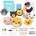 PATPAT Cotton DIY Crochet Craft Kit - 8Pcs Cartoon Stuffed Animal Keychain Charm Material for Beginners With Instruction and Video Tutorial, Multicolor