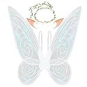 PATPAT Fairy Wings For Girls For Kids 5+ Years,Butterfly Wings For Baby Girl Butterfly Theme Birthday Party Decorations With Elf Ears Angel Wings Flower Garland For Decoration,Halloween Costume,White
