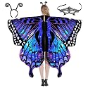 PATPAT® Colorful Butterfly Wings Adult Butterfly Wings Cape for Girls Butterfly Costume with Butterfly Antenna Headband &amp; Lace Mask Butterfly Wings Costume for Party, Halloween, Party Dress Up