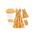 PATPAT Family Matching Outfits Mommy and Me Dresses Hawaiian Tropical Vacation Beach Spaghetti Strap Dress and Shirt