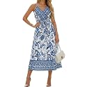 PATPAT Family Matching Outfits Mommy and Me Dresses Hawaiian Tropical Vacation Beach Spaghetti Strap Dress and Shirt