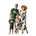PATPAT Family Matching Outfits Mommy and Me Dresses Hawaiian Tropical Vacation Beach Spaghetti Strap Dress and Shirt