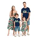 PATPAT Family Matching Outfits Mommy and Me Dresses Hawaiian Tropical Vacation Beach Spaghetti Strap Dress and Shirt