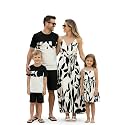 PATPAT Family Matching Outfits Mommy and Me Dresses Hawaiian Tropical Vacation Beach Spaghetti Strap Dress and Shirt