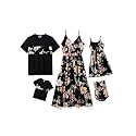 PATPAT Family Matching Outfits Mommy and Me Dresses Hawaiian Tropical Vacation Beach Spaghetti Strap Dress and Shirt