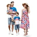 PATPAT Family Matching Outfits Mommy and Me Dresses Hawaiian Tropical Vacation Beach Spaghetti Strap Dress and Shirt