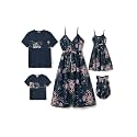 PATPAT Family Matching Outfits Mommy and Me Dresses Hawaiian Tropical Vacation Beach Spaghetti Strap Dress and Shirt