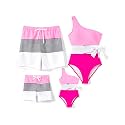 PATPAT Family Matching Swimsuits: Mommy and Me One Shoulder Colorblock Bathing Suits One Piece Swimwear Sets