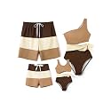 PATPAT Family Matching Swimsuits: Mommy and Me One Shoulder Colorblock Bathing Suits One Piece Swimwear Sets