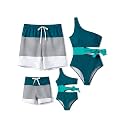 PATPAT Family Matching Swimsuits: Mommy and Me One Shoulder Colorblock Bathing Suits One Piece Swimwear Sets