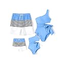 PATPAT Family Matching Swimsuits: Mommy and Me One Shoulder Colorblock Bathing Suits One Piece Swimwear Sets