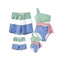 PATPAT Family Matching Swimsuits: Mommy and Me One Shoulder Colorblock Bathing Suits One Piece Swimwear Sets