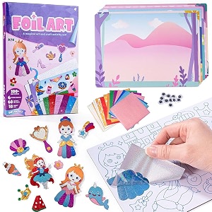 patpat foil art kit for kids ages 4-8 peel-and-stick 3d craft set