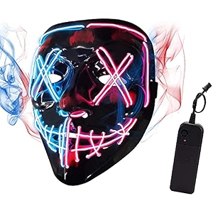 patpat light up mask led scary mask for halloween festival partymasquerade cosplay face mask for men women kids half blue amp pink