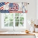 Patriotic 4th of July Kitchen Valance Curtains, Sheer Rod Pocket 42x12 in