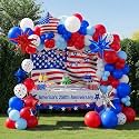 Red White and Blue Balloon Garland Kit for America's 250th Anniversary - Patriotic Decorations with Star Print & USA Flag Foil Balloons for 4th of July, Independence Day, Memorial Day, Veterans Day