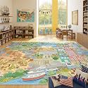 Patriotic Large 8x10 Kids Playroom Rug – North America Geography Carpet with Landmarks, Wildlife &amp; U.S. Presidents – Giant Educational Area Rug for Homeschool, Daycare, Classroom, or Pretend Play Area