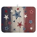 Patriotic Stars Dish Drying Mats 4th of July Dish Mat Blue Red Heart Drying Matt Dishes Dryer Pad for Kitchen Counter Absorbent Microfiber Washable Foldable Reusable 18x24 in