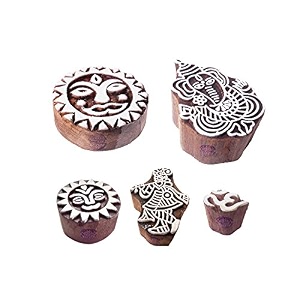 pattern religious and round wooden blocks for printing set of 5