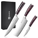 PAUDIN Kitchen Knife Set, 3 Piece High Carbon Stainless Steel Professional Chef Knife Set with Ultra Sharp Blade &amp; Wooden Handle (Kitchen Knife Set 3 Pcs)