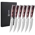 PAUDIN Steak Knives Set of 6, Ultra Sharp Steak Knives 5.25 inch, High Carbon Stainless Steel Steak Knife Set, Serrated Steak Knife with Pakkawood Handle for Steak House Restaurant