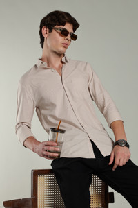 Paul Street Men Striped Casual Beige Shirt