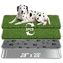 Pawaboo Stainless Steel Dog Grass Pad with Tray, 28'' x 20'' Dog Litter Box with 2pcs Reusable Artificial Grass Mats, Dogs Grasses Potty Tray with Washable Dogs Pee Pad for Balcony Indoor Outdoor Use