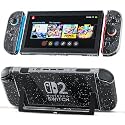 PAWDIARY Glitter Protective Case for Nintendo Switch 2 (2025 Release), Ultra-thin PC New Console &amp; Controller Handle Switch 2 Protector, Scratch-Resistant Design Clear Hardshell Skin
