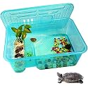 PAWING Turtle Aquarium Tank, Reptile Habitat, Terrapin Lake, Hibernation, Swimming, Breeding, Basking, Feeding, Platform for Tortoise, Crayfish Crab (15 Inches)