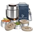 Pawovdeq 67 oz Adults Stainless Steel Vacuum Insulated Wide Mouth Soup Food Thermo Hot Food Jar with Keep Thermal Portable 3 Tier Stackable Bento Hot Food Containers Lunch Boxes (67 oz Silver)