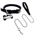 PAWPRO HANDMADE Personalized Name Tag ID Dog Collar and Leash Set for Dogs from Large to Small Puppies (Large, Black), 20 Centimeter