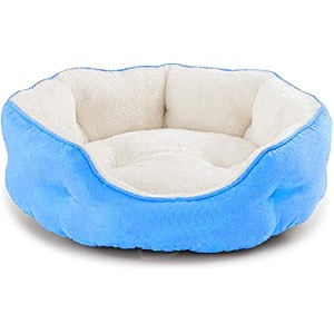 pawsome round cat bed for indoor cats clearance washable dog bed for puppy and kitties with slip-resistant bottom plush flannel pet supplies large sky