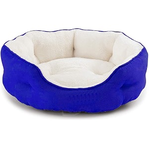 pawsome round cat bed for indoor cats clearance washable dog bed for puppy and kitties with slip-resistant bottom plush flannel pet supplies medium royal blue