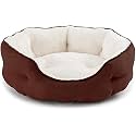 PAWSOME Round Cat Bed for Indoor Cats Clearance Washable Dog Bed for Puppy and Kitties with Slip-Resistant Bottom, Plush Flannel Pet Supplies Medium Brown