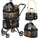 PAWZIDEA Double Pet Stroller with 2 Detachable Carrier for Multiple Pets