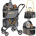 PAWZIDEA Double Pet Stroller with 2 Detachable Carrier for Multiple Pets