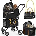 PAWZIDEA Double Pet Stroller with 2 Detachable Carrier for Multiple Pets