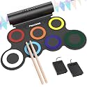 Paxcess 7 Pads Electronic Drum Set, Roll-Up Drum Practice Pad Drum Kit with Headphone Jack Built-in Speaker Drum Pedals Drum Sticks 10 Hours Playtime, Great Holiday Birthday Gift for Kids (Colorful)