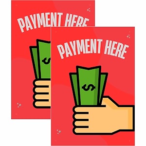 payment here sign sticker 205 x 145 cm  pack of 2  peel amp stick or screw fixing  waterproof printed sign board for shops office reception counter pay here medium -205 x 145 cm