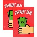 Payment Here Sign Sticker (20.5 x 14.5 CM) – Pack of 2 | Peel &amp; Stick or Screw Fixing | Waterproof Printed Sign Board for Shops, Office, Reception, Counter (Pay Here, Medium -20.5 x 14.5 CM)