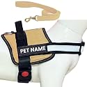 Customized Dog Harness and Leash with Name | Dog Belt for Large Dogs, No Pull, Adjustable (L, Khaki, for 24-35 Kilograms Dogs)