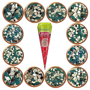 pd craftozone 12 different variety mirror kit for craft work lippan art fabric art madala art ideal for jewellery making 1260 pieces 105 each with fabric glue cone combo of 12green