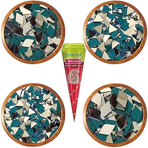 pd craftozone 4 different variety mirror kit for craft work mud art lippan art fabric art madala art ideal for jewellery making 220 pieces 105 each with fabric glue cone combo of 4green