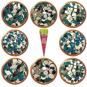 pd craftozone 8 different variety mirror kit for craft work mud art lippan art ideal for jewellery making 840 pieces 105 each shape with fabric glue cone combo of 8 multicolor