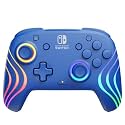 PDP Gaming Afterglow Wave Wireless Nintendo Switch Pro Controller - Officially Licensed, Nintendo Switch 2, Switch Lite/OLED, RGB LED Customization, App Controls, Rechargeable Battery Power - Blue