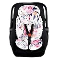 Pea Pod Baby Car Seat Head Support for Newborn, 2 in 1 Infant Car Seat Head Body Support for Girls Extra Soft Breathable Baby Car Seat Cushion Insert for Strollers, Swings, and Bouncers, Pink Floral