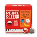Peace Coffee Birchwood Breakfast Blend Medium Roast Coffee Pods, 72 Count