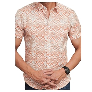 Peach Chevron Printed Cotton Casual Shirt for