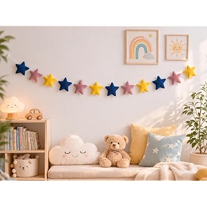velvet fabric star bunting for kids room and nursery - wall decoration garland in blue yellow purple pack of 1 12 stars 99 cm