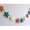 Velvet Fabric Star Bunting for Kids Room (Pack of 1, 12 Stars, Brown Green Off White) Nursery Decoration, Christmas Decoration, Star Bunting
